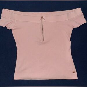 Guess Pink Y2K Off-Shoulder Zip Front Top | Size M
